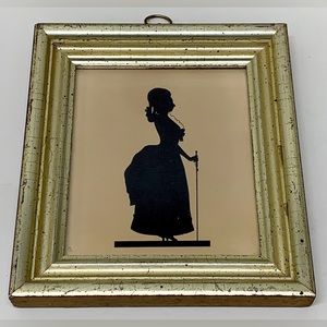 1930s Pre WWII Antique Borghese Italy Gold Gilt Framed Silhouette of Lady Woman